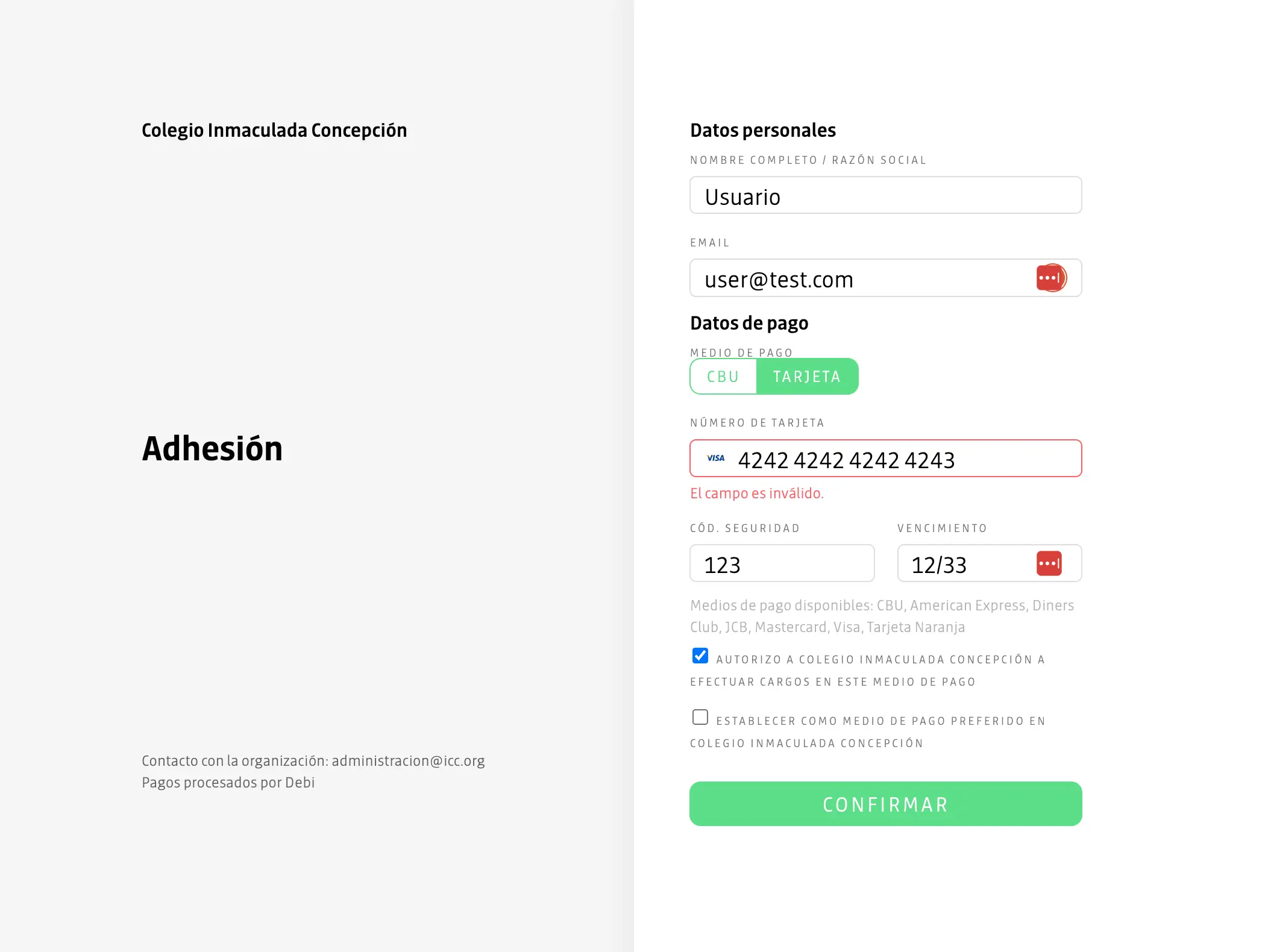 Captación y validación